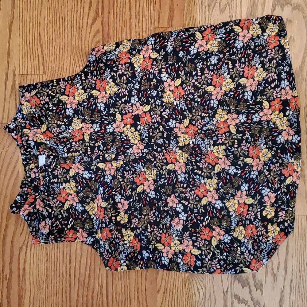 Loft Mixed Media Sleeveless Floral Ruffle Neck Blouse, size SP